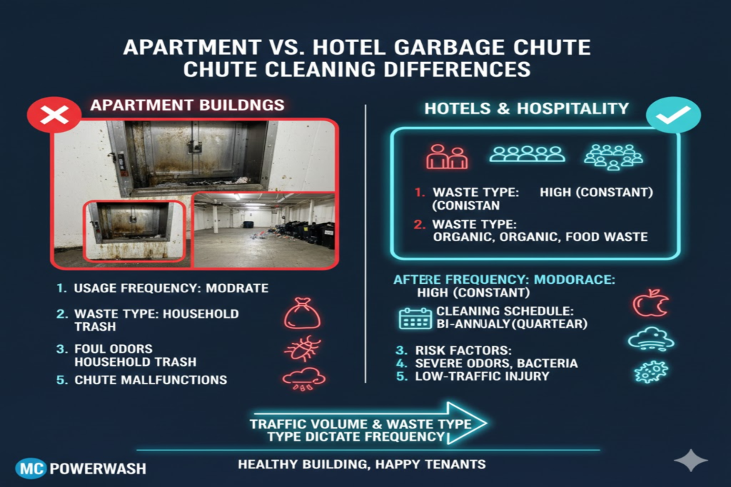 Apartment vs Hotel Garbage Chute Cleaning Differences