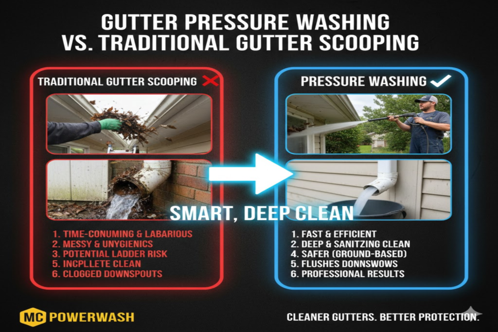Gutter Pressure Washing vs Traditional Gutter Scooping