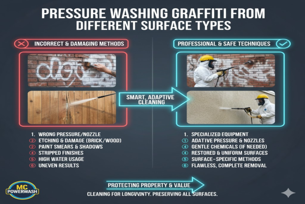 Pressure Washing Graffiti from Different Surface Types