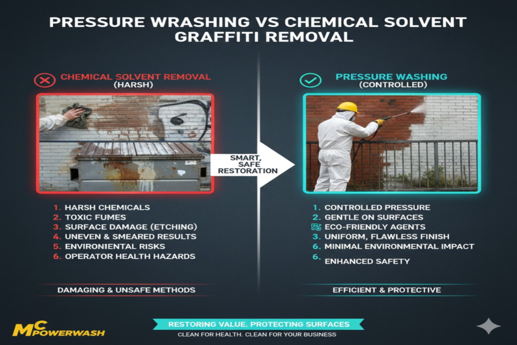 Pressure Washing vs Chemical Solvent Graffiti Removal
