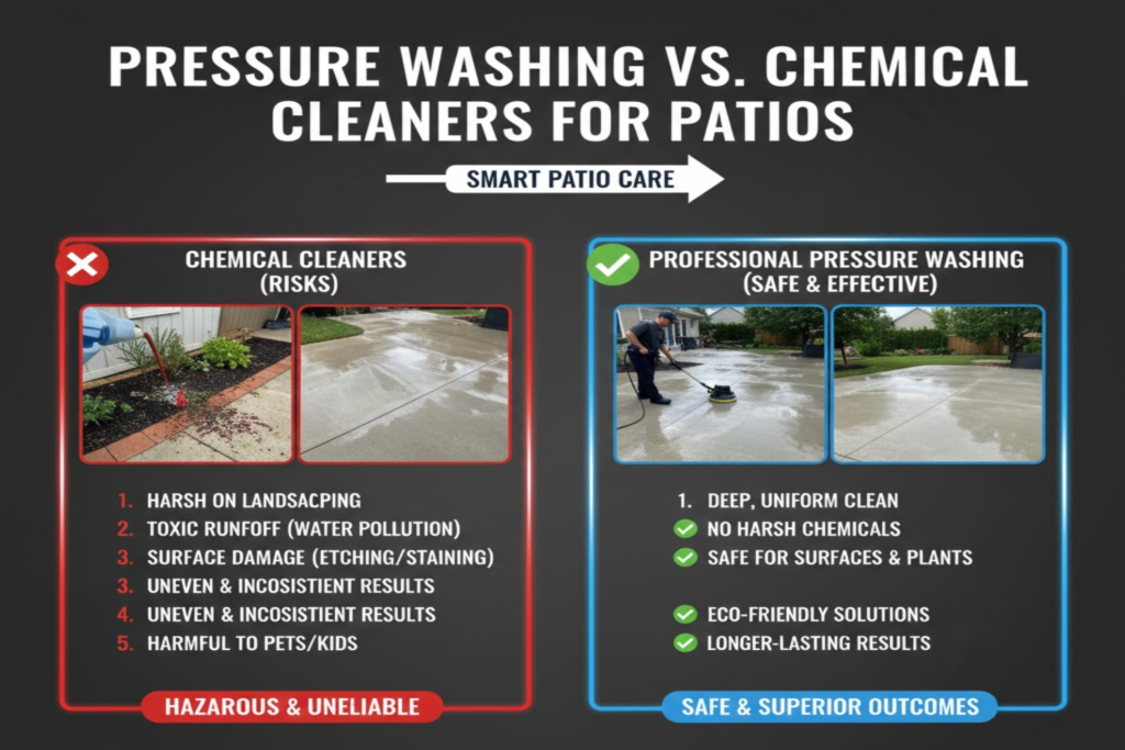 Pressure Washing vs. Chemical Cleaners for Patios