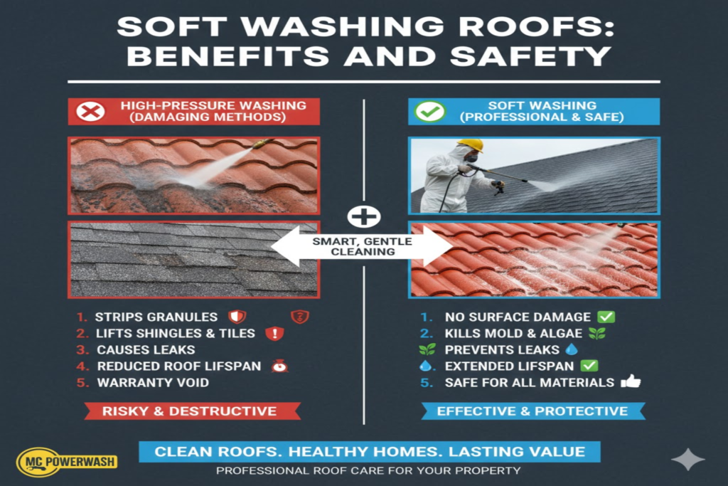 Soft Washing Roofs: Benefits and Safety