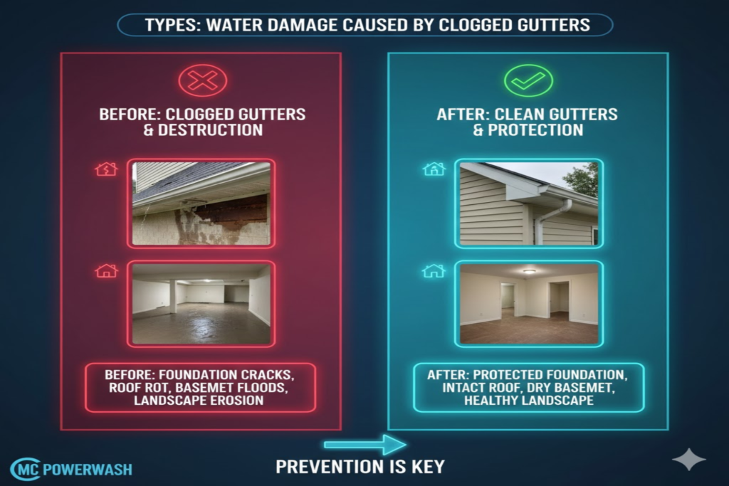 Types of Water Damage Caused by Clogged Gutters